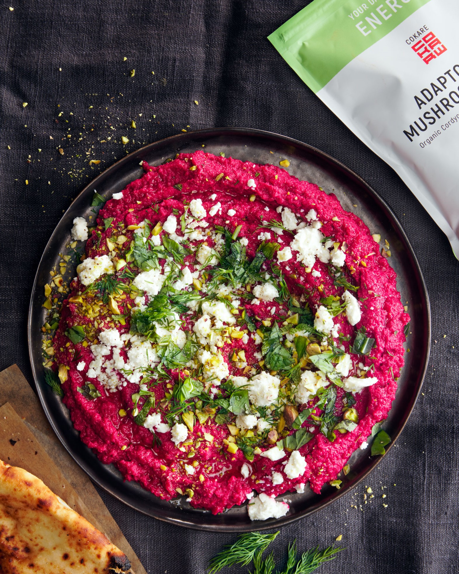 BEETROOT AND FETA CHEESE HUMMUS WITH ADAPTOGENS