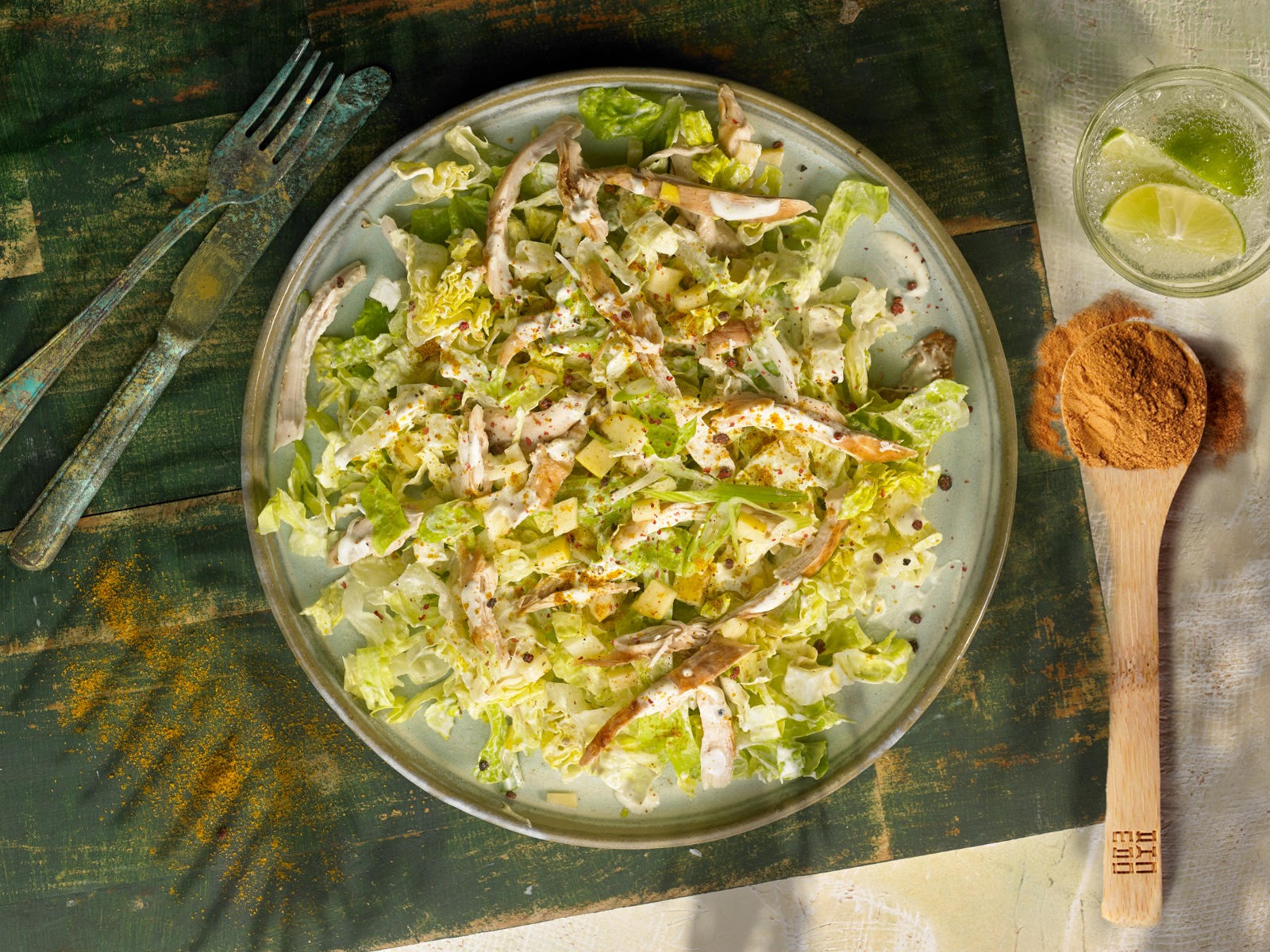 CHICKEN, APPLE SALAD AND YOGURT SAUCE WITH HONEY